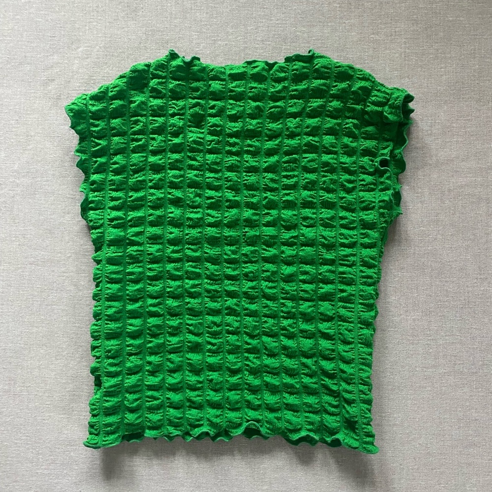 Poof! Vintage Green Textured Short Sleeve Top